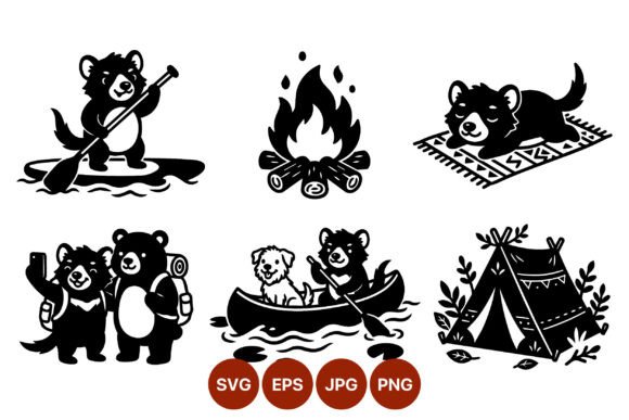 Bear and Dog Camping Vector Scenes Review