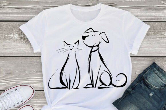 Cat and Dog Friendship Line Art Illustra Review
