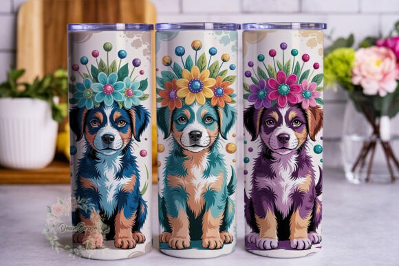 Colorful Flower Crown Dog Tumbler Wrap Design Review