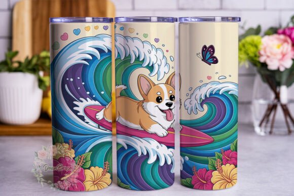 Corgi Surf Dog Floral 20oz Tumbler Wrap