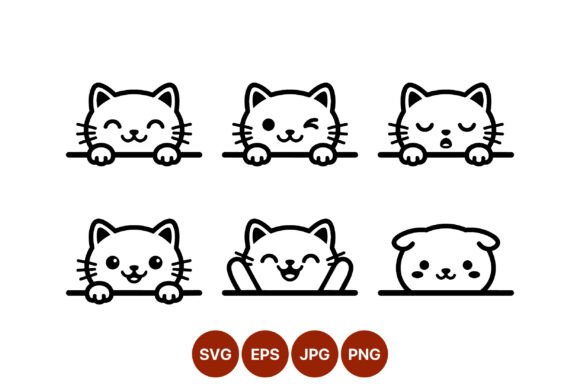 Cute Cat and Dog Faces Line Art Review