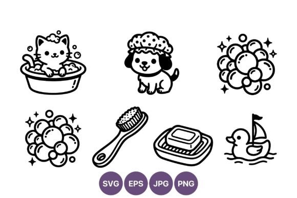 Cute Cat Bath Dog Shower Cap Line Art