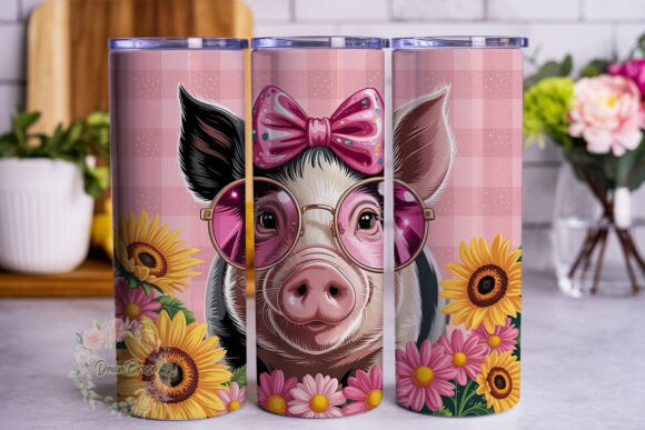 Cute Dog Pink Plaid Sunflowers Tumbler Wrap