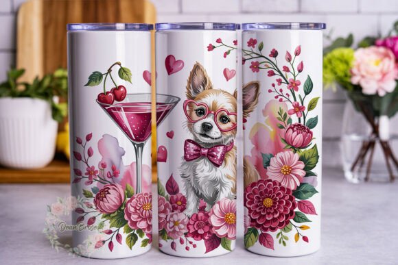 Cute Dog Valentine's Floral Tumbler Wrap Design Review