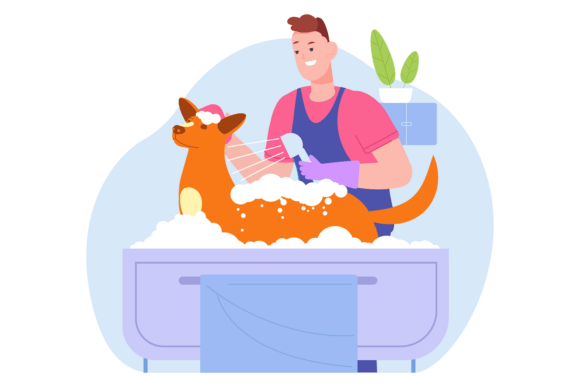 Dog Bath Icon Professional Man Cleaning
