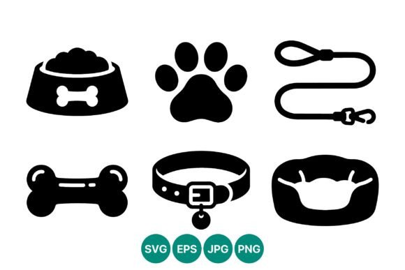 Dog Bowl Collar Leash Paw Bone Icons Review