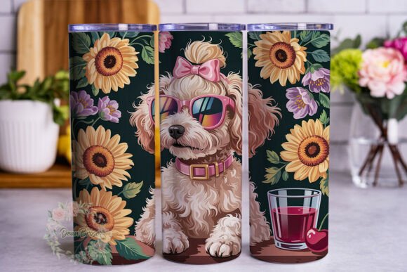 Dog with Sunglasses Sunflower Tumbler Wrap