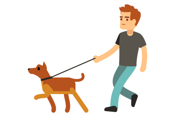 Guy Walk with Pet. Funny Dog Cartoon