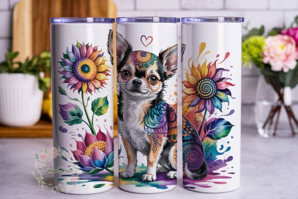 Mandala Dog Sunflower Tumbler Wrap