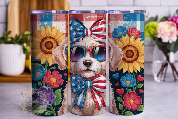 Patriotic Dog Sunflowers 20oz Wrap