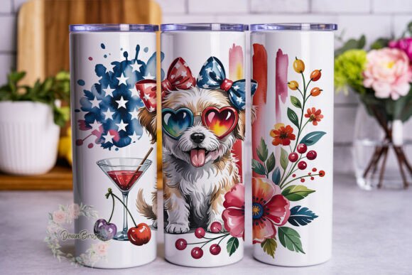 Patriotic Dog Watercolor Tumbler Wrap