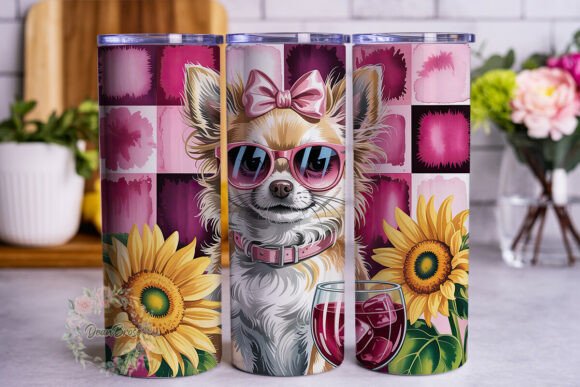 Pink Chic Dog Sunflower Tumbler Wrap