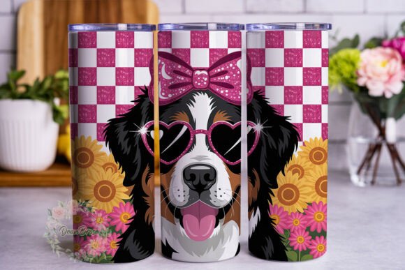 Pink Dog Sunflower Checker Tumbler Wrap