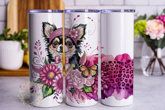 Pink Leopard Dog Floral Tumbler Wrap