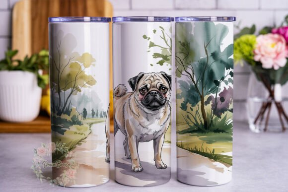 Pug Dog Watercolor Nature Tumbler Wrap