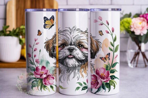 Shih Tzu Dog Floral Watercolor Tumbler Wrap