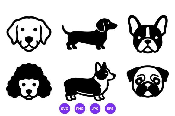 Six Dog Breed Icons Black and White Review