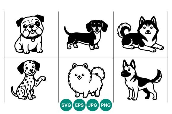 Six Panel Dog Collage Line Art Review
